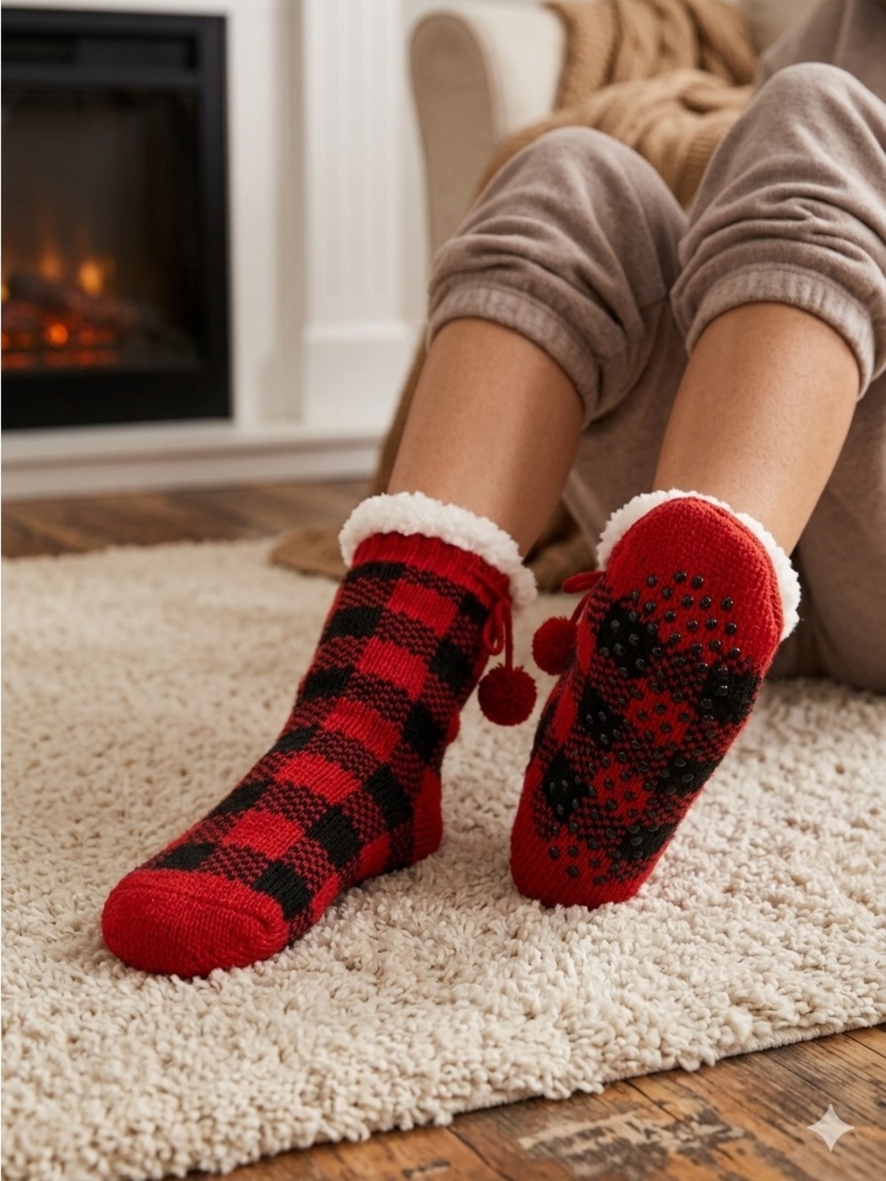LMT: Women’s Red & Black Buffalo Plaid Cozy Slipper Socks